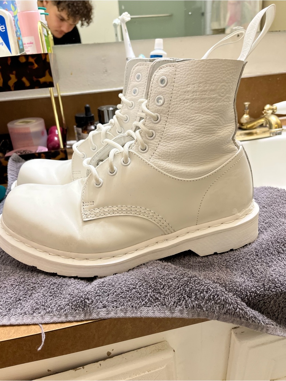 Maison Martin Margiela White Leather Lace-Up Combat Boots
